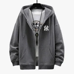 Fashion Hoodie Solid Color Print Spring and Autumn Outdoor Sports Loose Tops Men's Street Style Zipper Coat Oversized Clothes