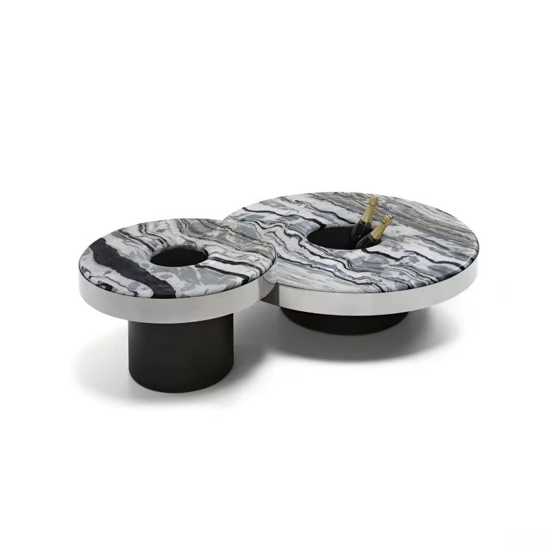 Modern Luxury Round Marble Countertop Stainless Steel Coffee Table Set