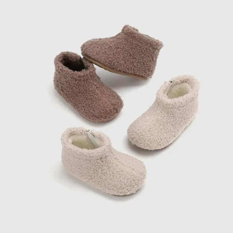 

Comfort Girl Boots Warm Versatile Soft Soled Child Shoe Casual Velvet Winter Boot Simple Fashion Boy Shoes Daily New Ankle Boots