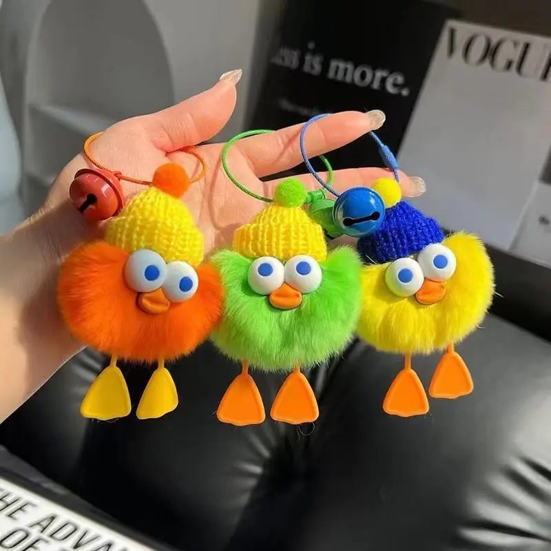 Cute Imitation Rex Rabbit Hair Duckling Car Keychain Hanging Plush Doll Doll Small Briquettes Bag Hanging Ornaments