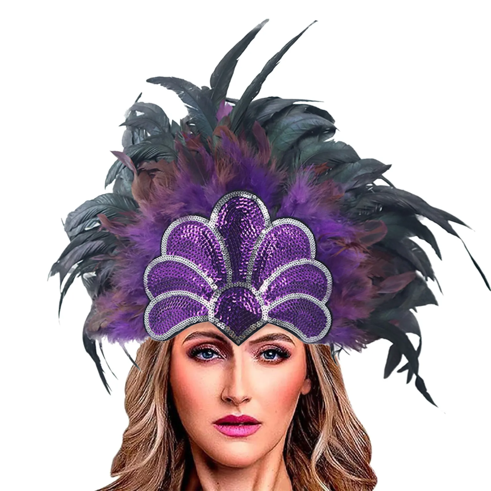 Boutique Adults Women Headband Women'S Feather Headdress Mardi Gras Party Carnival Festival Hair Accessories Dance Headpiece