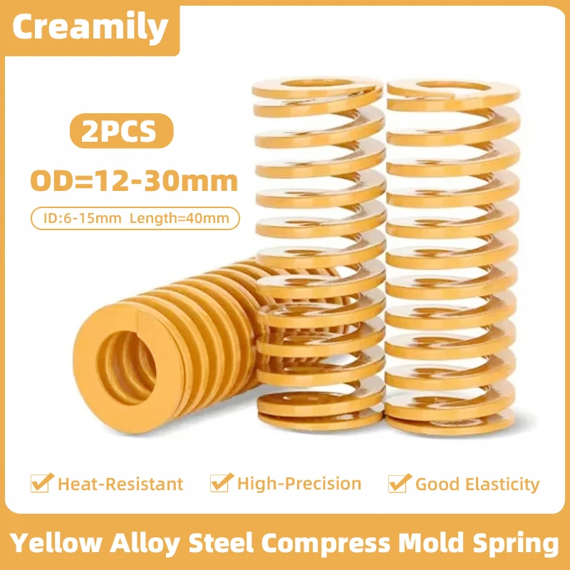 

Creamily 2PCS Yellow Small Load Mold Springs Alloy Steel Compression Spring Outer Dia=12-30mm Inside Diameter=6-15mm Length=40mm