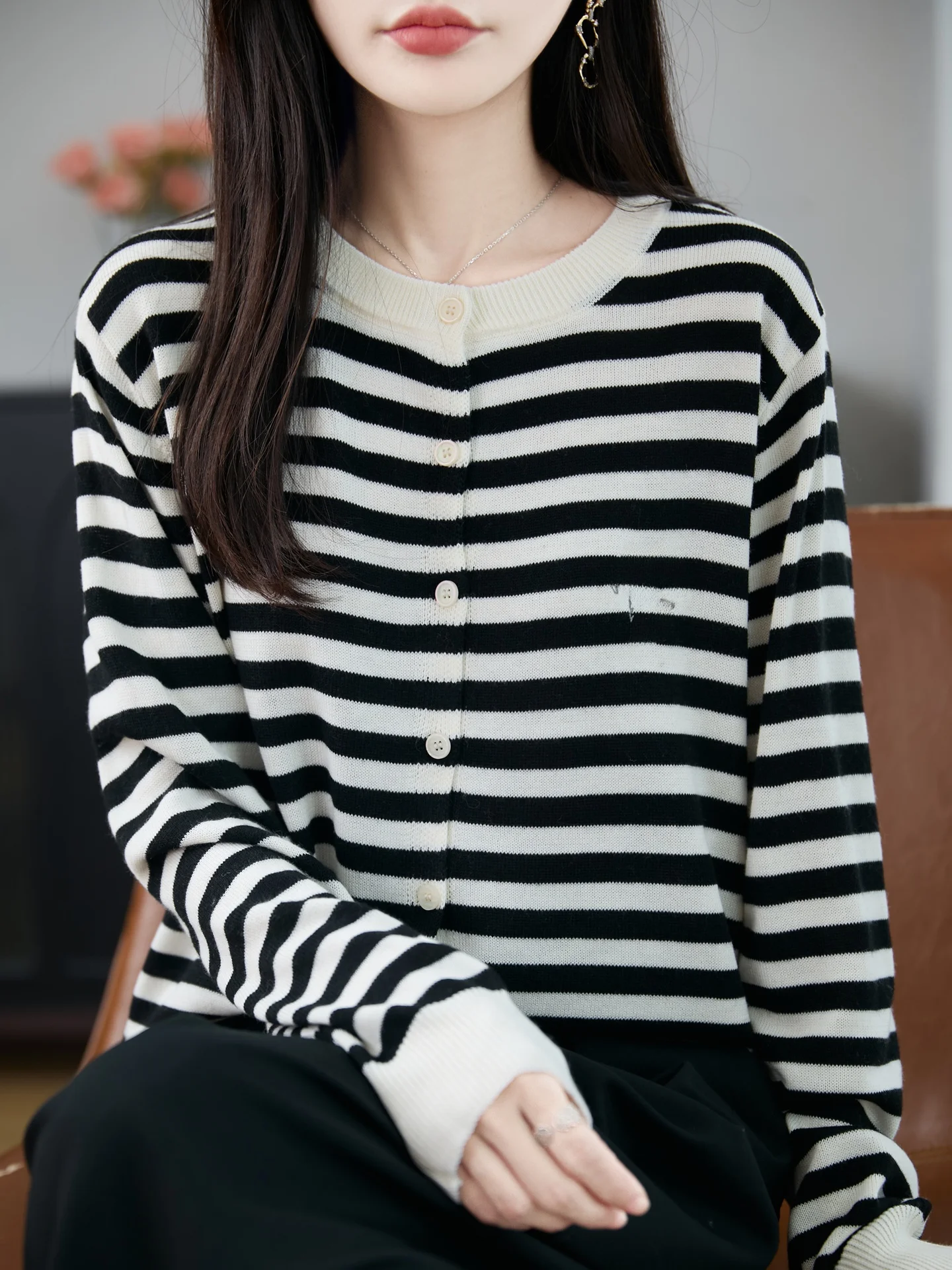 Cárdigan de punto para mujer, capa Base cálida, prendas de vestir exteriores, Color a rayas, informal, holgado, largo, Sve, redondo, Ne Top