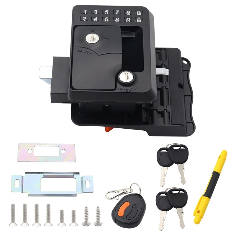 RV Travel Trailer Entry Door Lock Camper Door Latch Handle with Wireless Keys RV Door Lock Replacement for