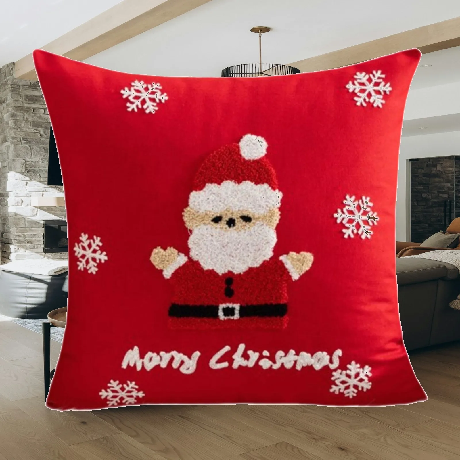 Christmas Pillow Cover with Zipper Embroidered Cushion Cover Pillow Case 18 x 18 inch for Holiday Sofa Bedroom Farmhouse Car