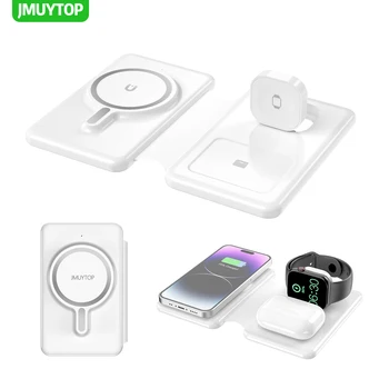 Jmuytop apple 3in1 kablosuz şarj manyetik ev şarj istasyonu iPhone 15 14 Pro max Apple izle 5 6 7 AirPods 2 3 Pro