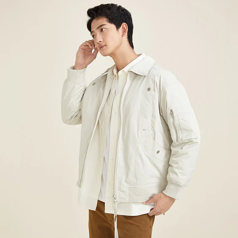 Chericom メンズ ブラック ボンバー ジャケット ストリートウェア スタイル ジップアップ ルーズフィット カジュアル ファッション ワークウェア 暖かい ライト カジュアル ジャケット Y278546Y