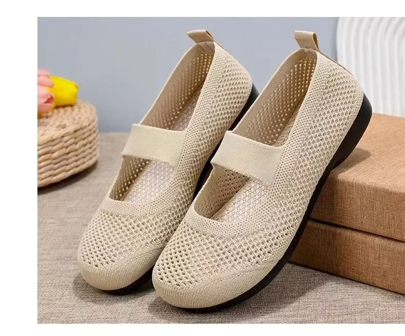 

женская обувь, летняя женская обувь, модная легкая мягкая подошва на плоской подошве, одинарная телесная нескользящая сетка