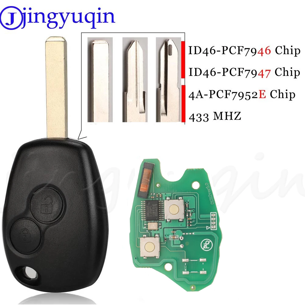 

jingyuqin 2 Buttons Remote Key For Renault Duster Modus Clio 3 Twingo DACIA Logan Sandero Kangoo 433MHz PCF7947/46/52E Chip