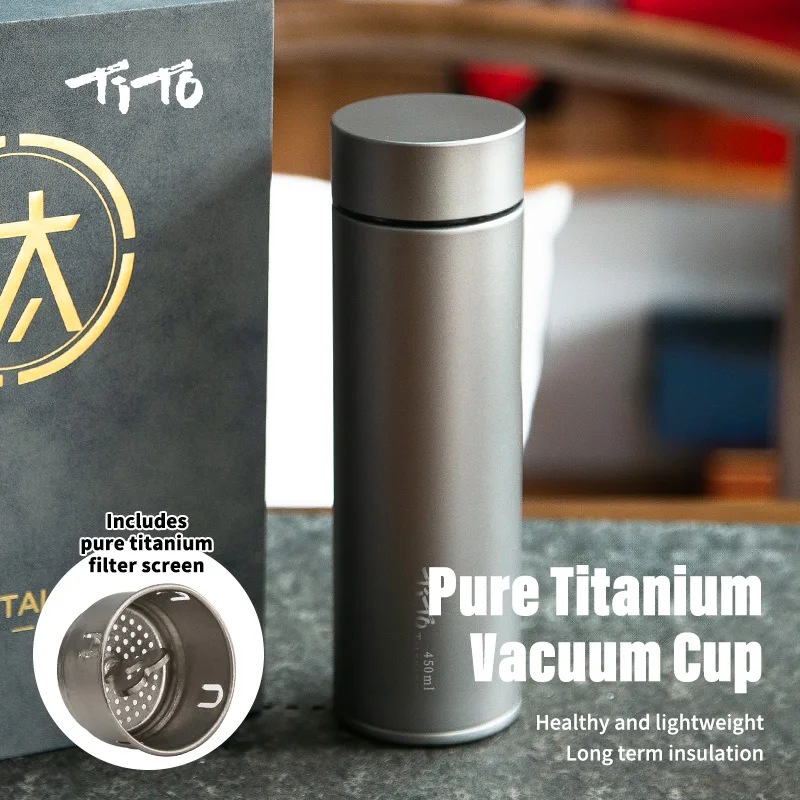 TiTo pure titanium thermos cup 450ml men's high-end titanium water cup women's double-layer large-capacity cup kettle