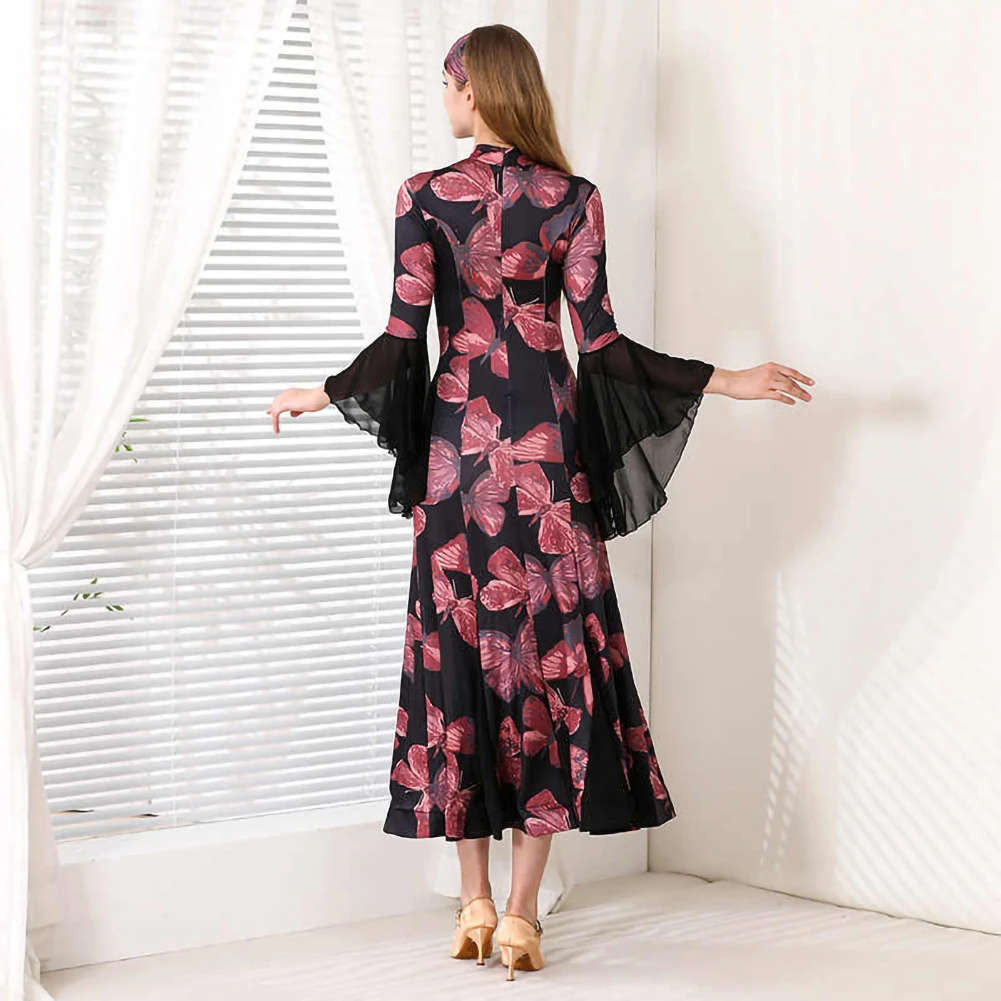 

Long Sleeve Waltz Costume Black Formal Occasion New Style Dress Cheongsam Collar Banquet Dress Printed Ball Gown