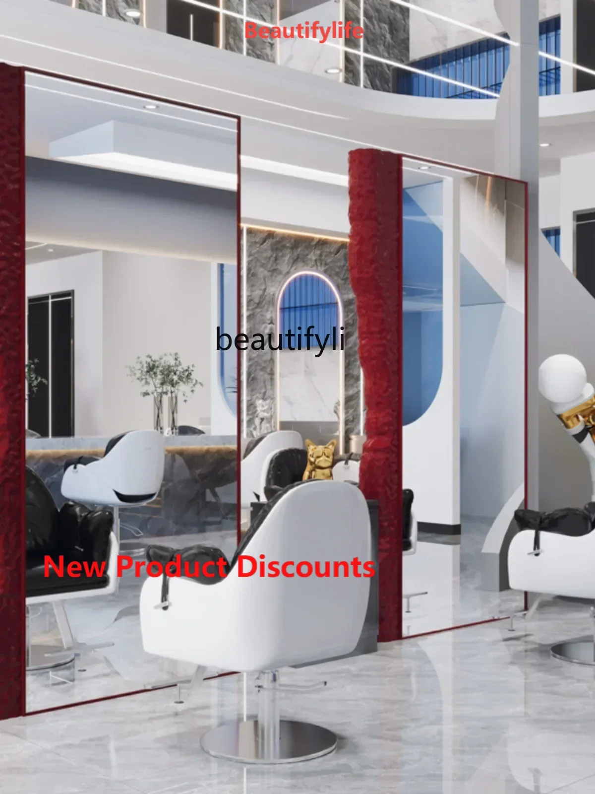 

X188 LHair Cutting Mirror for Hair Salon Single-Sided Floor Mirror Hair Salon Light Luxury Hot Dyeing Dressing Table