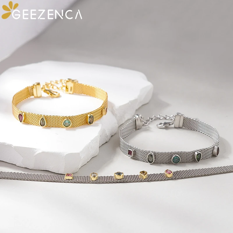 Imagem -05 - Geezenca-turmalina Natural Tecido Pulseiras Cadeia para Mulheres S925 Prata Minimalismo Chic Pulseira de Luxo Novo Presente do Partido 2024