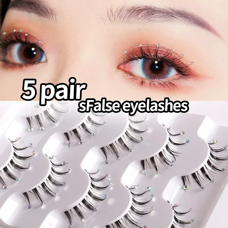 Natürliches Make-up falsche Wimpern Diamant Korea Mode täglich Datierung gefälschte Wimpern Streifen Wimpern Verlängerung weiche Locken 5 Paare