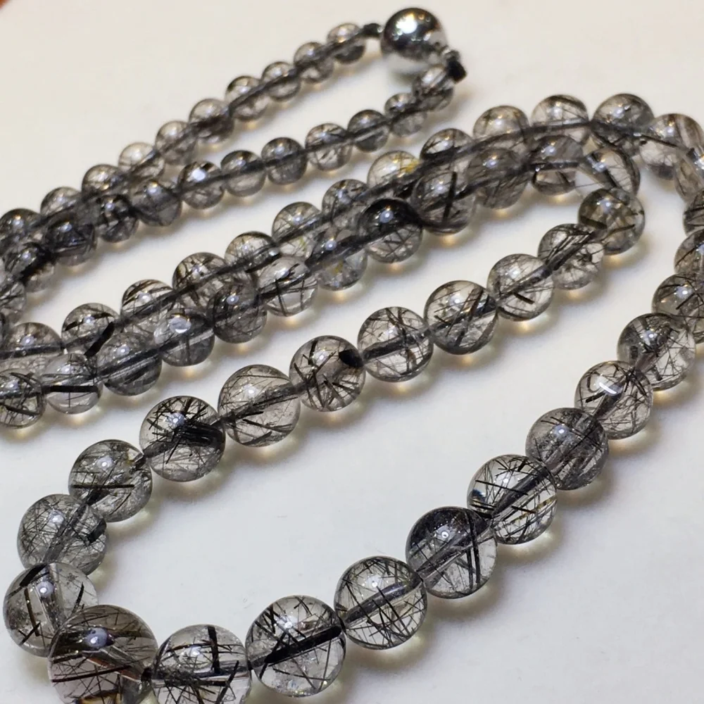 5-9.5mm Natural Black Hair Quartz Tower Chain Necklace for Women Clavicle Fashion Healing Jewelry Gift - 1 Piece