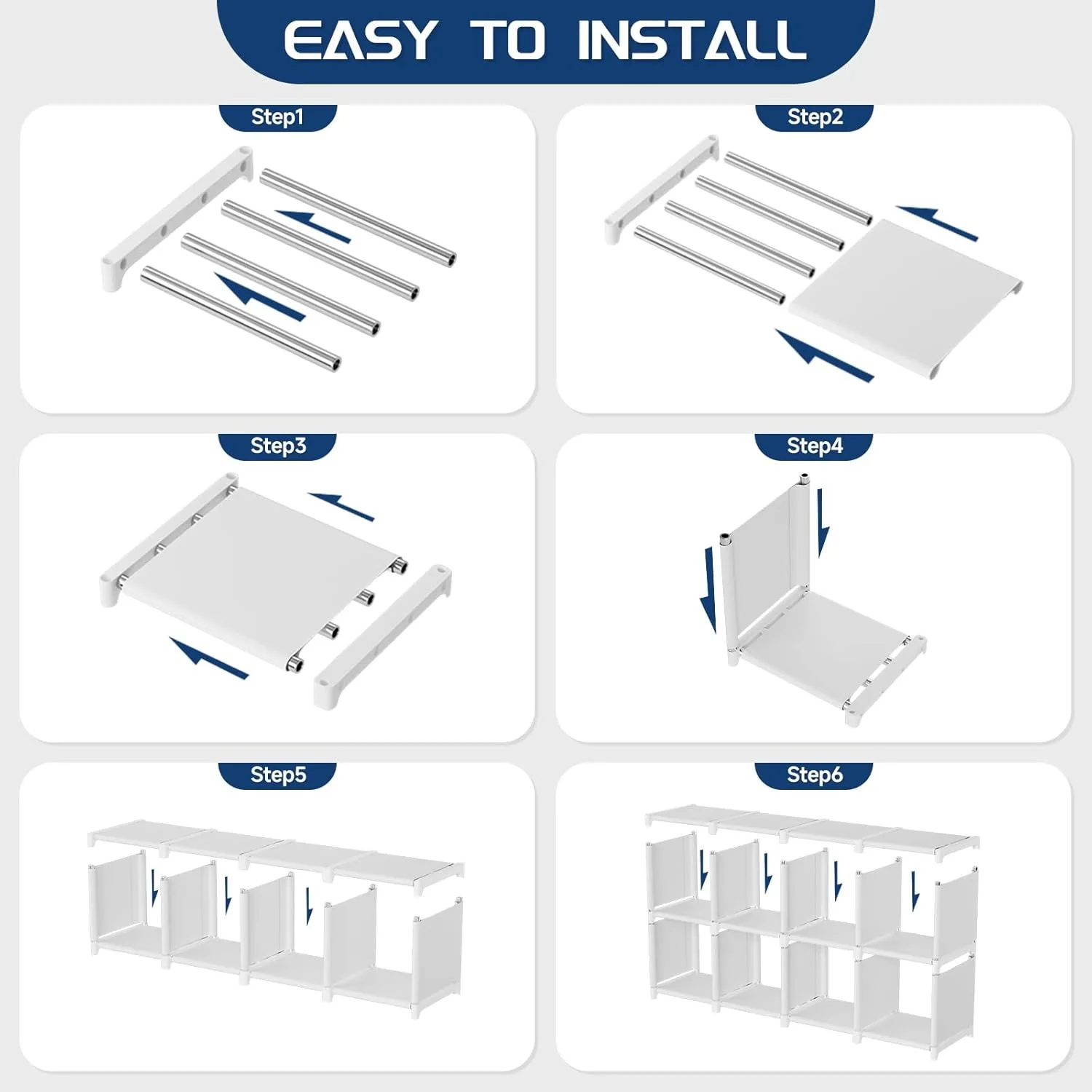 رف الكتب، منظم تخزين 15 مكعبًا، منظم رف الكتب، رف خزانة الكتب الطويل، حافظات/أرفف الكتب، أبيض #5