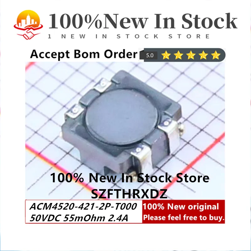 100% NEW ORIGINAL ACM4520-421-2P-T000 Common Mode Chokes Dual 1.1uH 420Ohm 100MHz 2.8A 0.055Ohm DCR SMD T/R