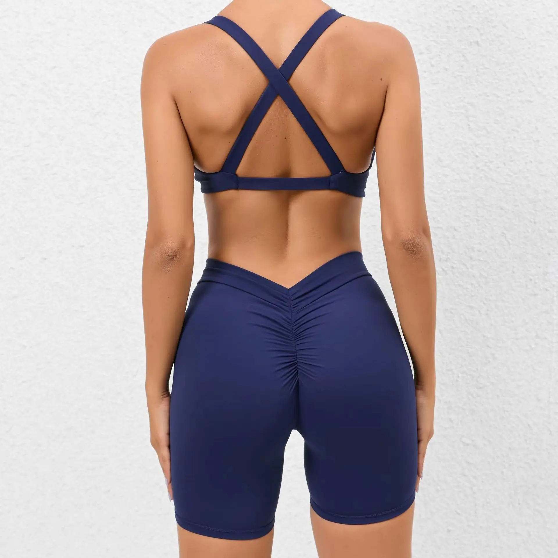 

Комплект для йоги: топ-бра с V-образной спинкой и спортивные шорты, фитнес-костюм, тренировочные леггинсы, одежда для тренировок в спортзале, 2 предмета, женский спортивный комплект с перекрестными лямками