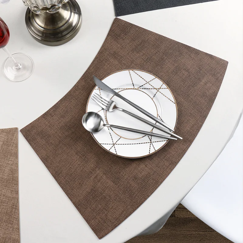 1pc Fan-shaped Cloth Grain Leather Placemat Double-sided Oil-proof Waterproof Insulation Pad Hotel High-end Round Table Placemat