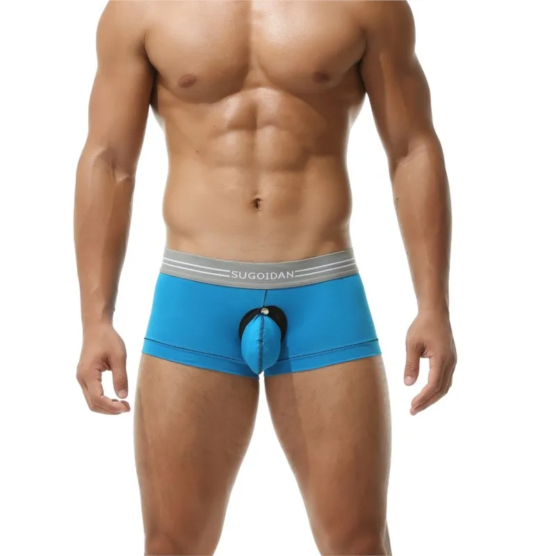 Men Detachable Metal Snap Pouch Cotton Boxer Briefs Removable U Bulge Lift Support Contrast Piping Striped Sexy Dual Underwear