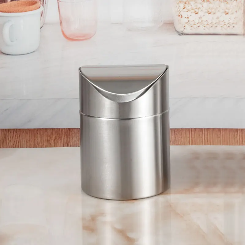 

Матовый круглый настольный мусорный бак из нержавеющей стали 304, 0.5 л, для дома, для чая и косметики
