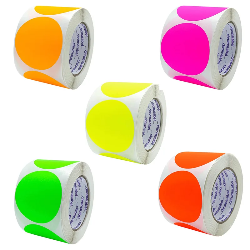 3.8cm/5cm Round Stickers Fluorescent Bright Adhesive Sticker Circular Dot Coding Label Stickers Gift Packaging Labels 1 Roll