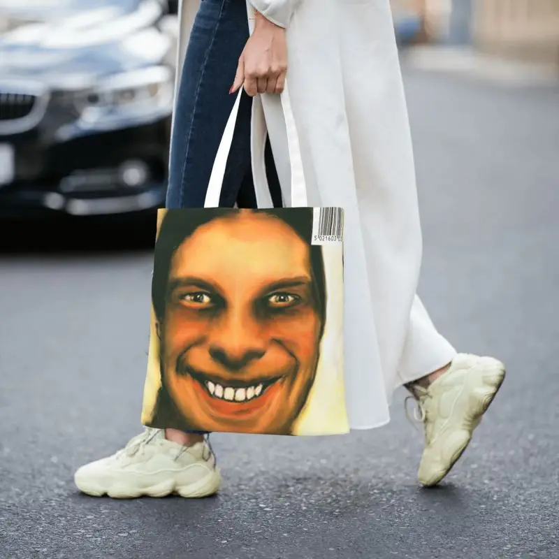 Custom Aphex Twin Canvas Shopping Bag Women Recycling Groceries British Electronic Music Artist Tote Shopper Bags