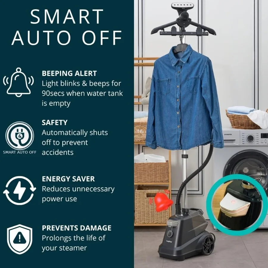 مُبخّر ملابس قائم صناعي عالي التحمل للملابس بقدرة 1800 وات، خزان مياه كبير جدًا سعة 3 لتر يوفر أكثر من 90 دقيقة من Con #2