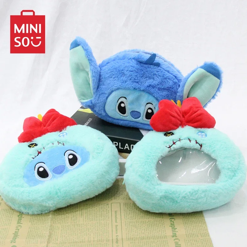 

Disney Stitch Plush Pencil Case Miniso Anime Figure Transparent Pen Holder High Capacity Storage Cosmetic Bag Student Stationery