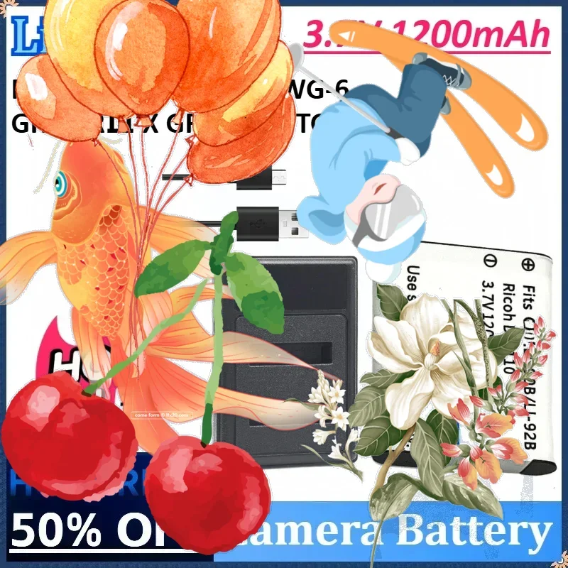

New 3.7V 1200mAh Li-90B/LI92B DB-110 Camera Battery for Ricoh GRⅢ G900 WG-6 GR3 GRⅢ X GR3X TG6 TG5 SH3 with Dual Charger