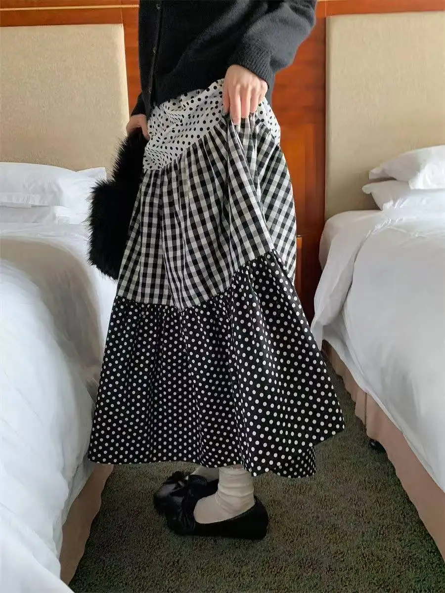 Women Doll Aesthetic Retro Midi Skirt Lace Ruffle Edge A Line Skirt Y2k Harajuku Alt Style Sweet Casual Daily Wear Skirt