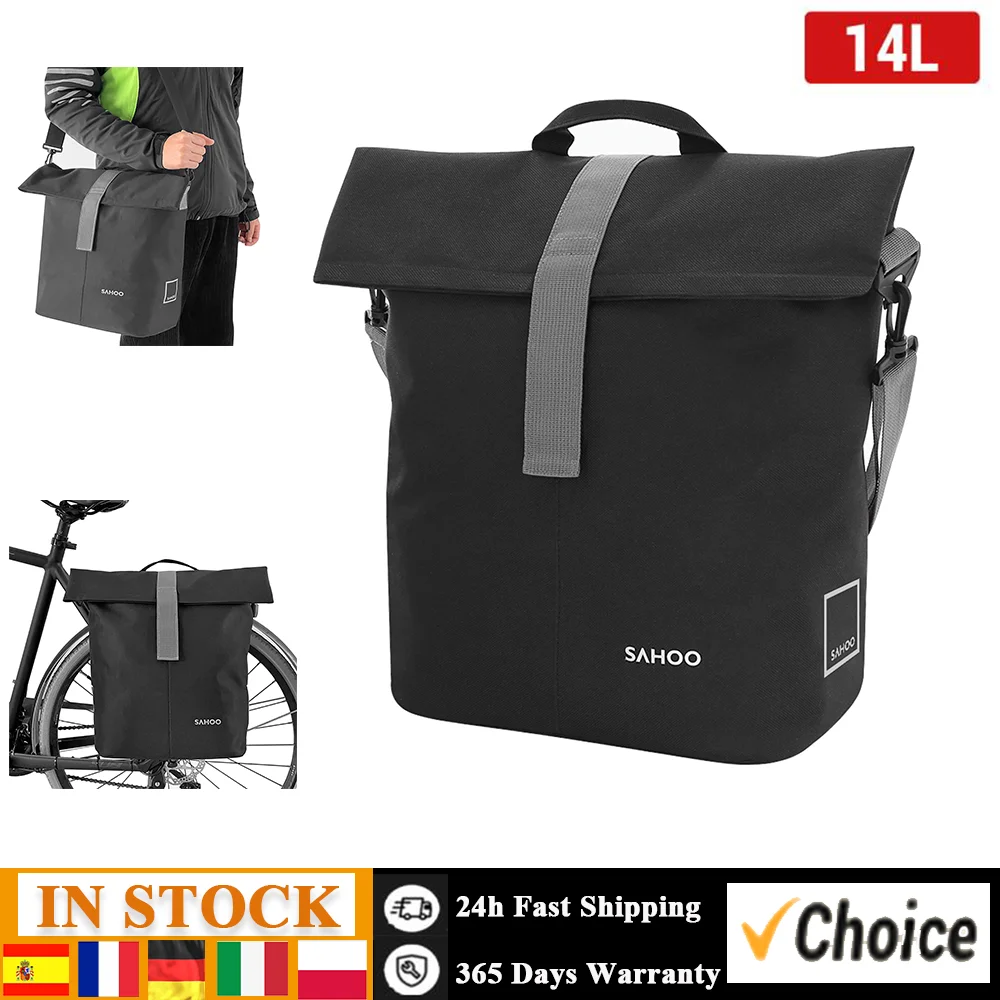 Bike Rear Seat Bag 14L Large Capacity Bicycle Rear Rack Bag Bike Pannier Crossbody Bag for Cycle Traveling Commuting