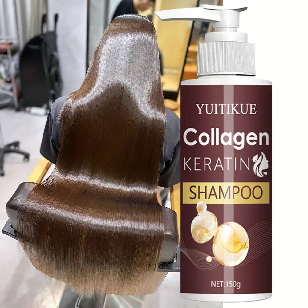 Champú de queratina de colágeno 150 g: nutre las raíces del cabello, suaviza y brilla, reparación suave, diseño de cabezal de bomba