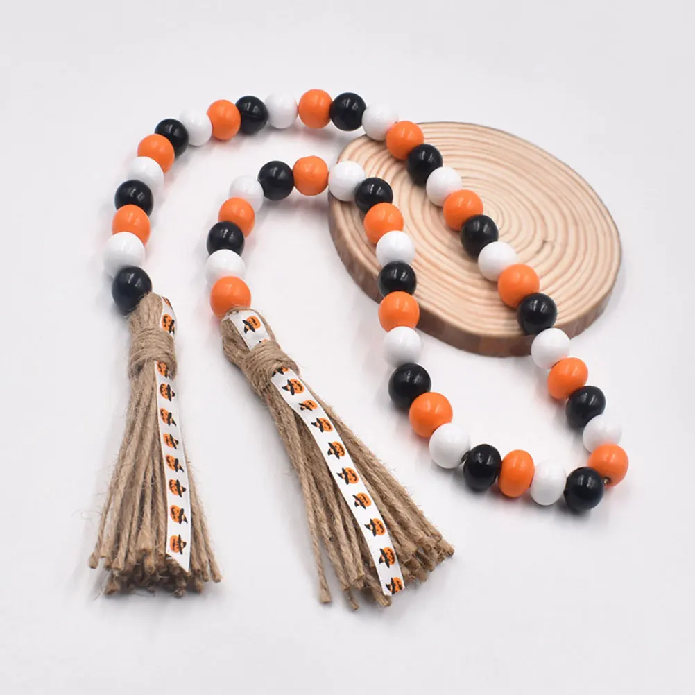 

Wooden Bead Garland Tassel Halloween Pumpkin Pendant String Colorful Hanging Decor for Party Garden Household Ornament