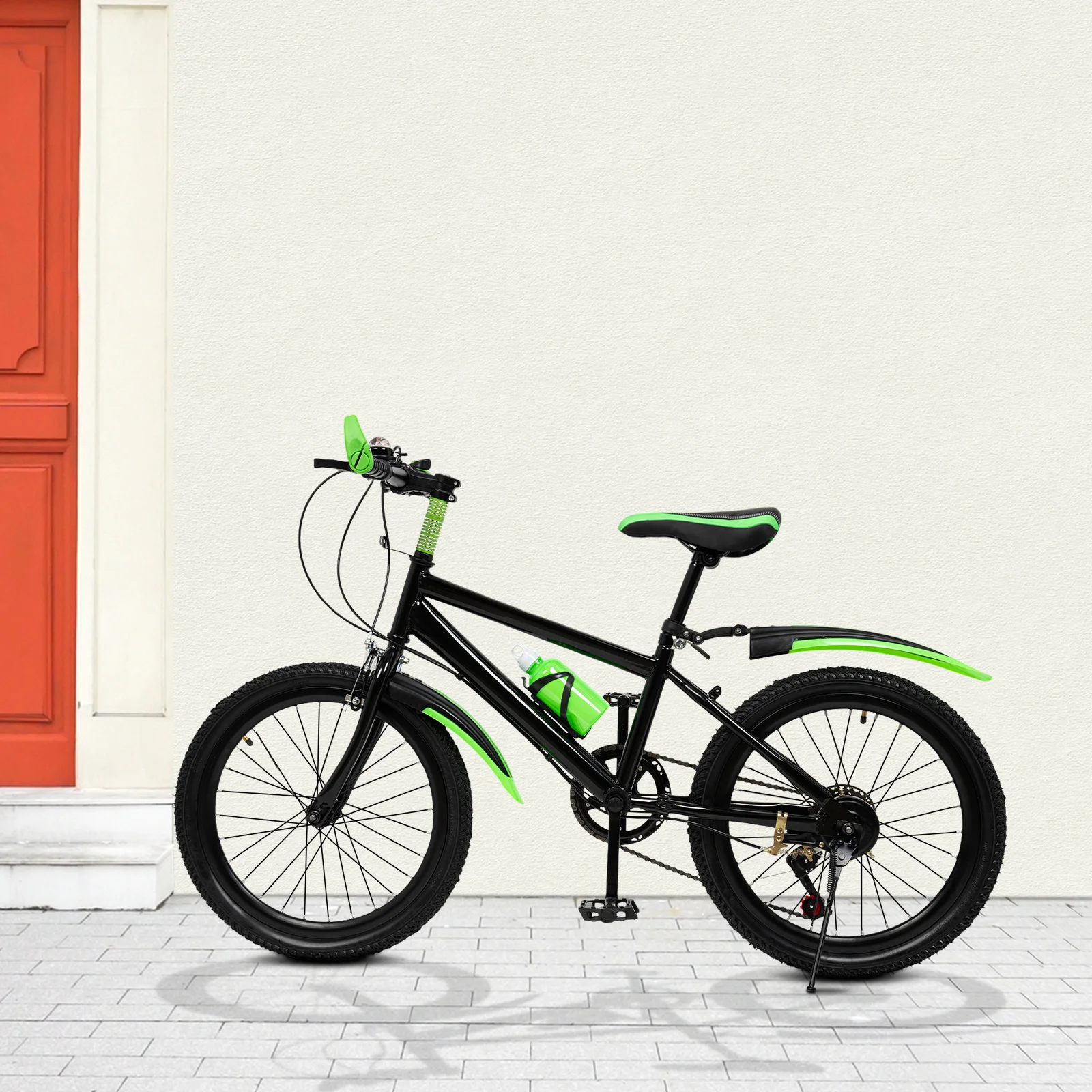 20インチ グリーンマウンテンバイク、7速自転車、調節可能なシート、子供用自転車、4.26～4.9フィートの子供に適しています