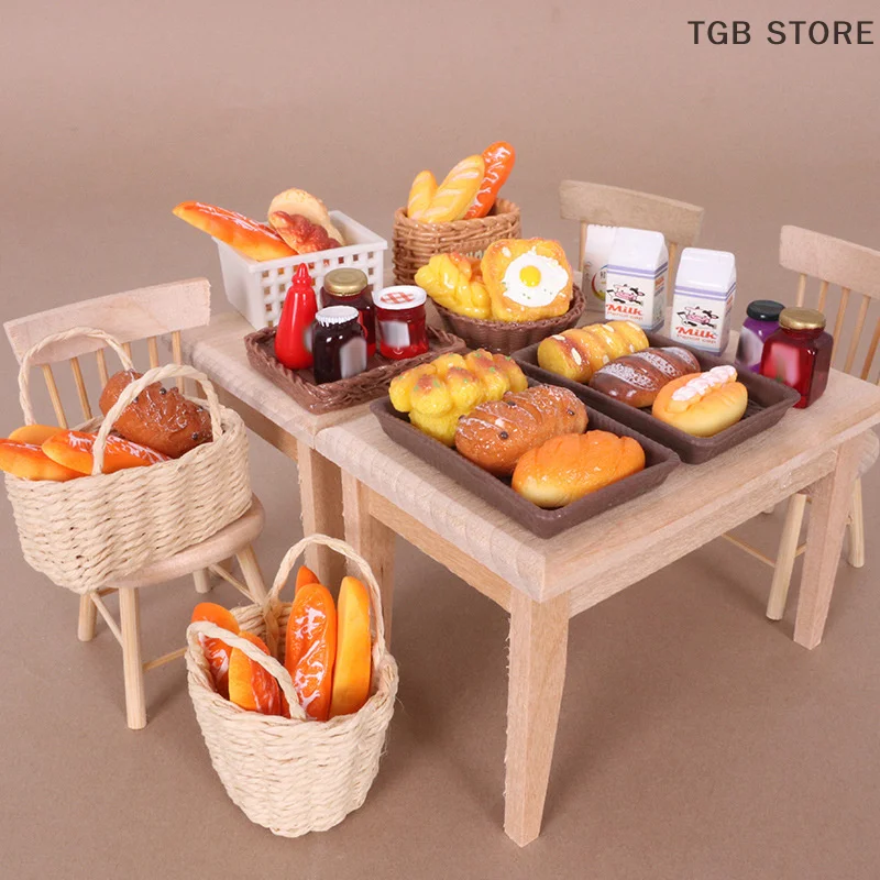 1Set Simulation Brot Korb Marmelade Modell Lebensmittel Spielen Küche Dekor Spielzeug Puppenhaus Miniatur Puppenhaus Zubehör