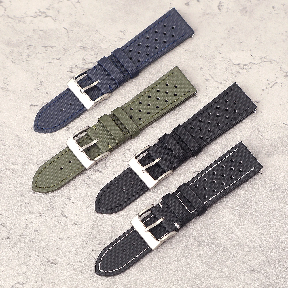 Premium Sailcloth Watch Strap 18mm 19mm 20mm 22mm Rally Racing Watch Strap Quick Release Perforated Breathable Sport Watchbands