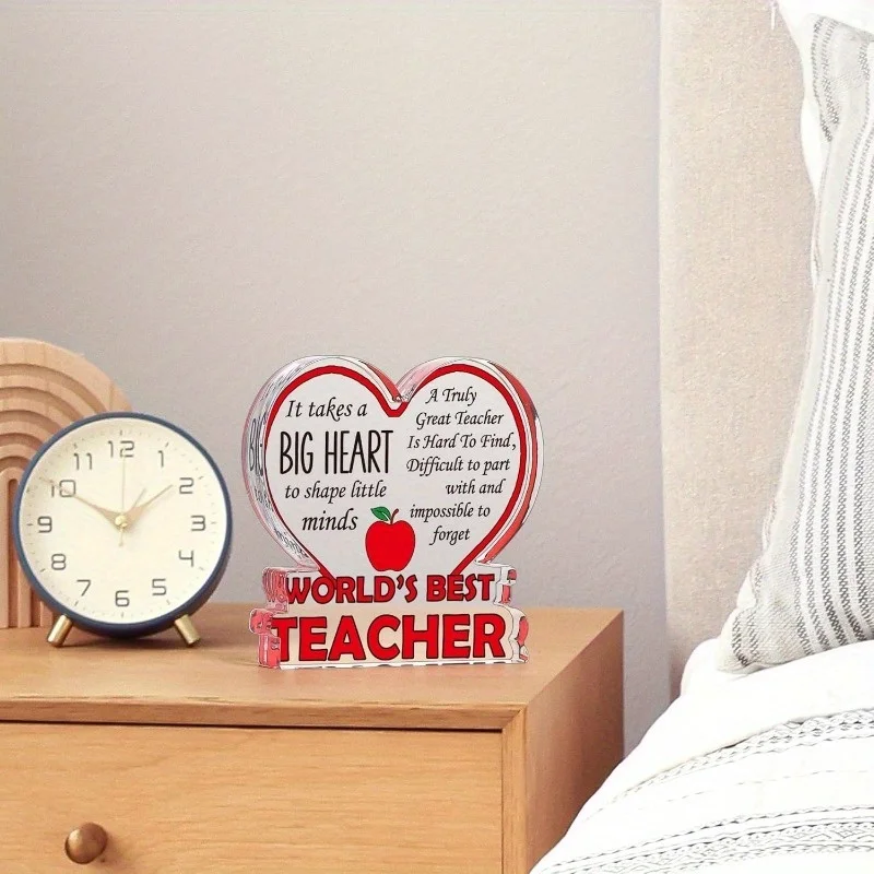لوحة تقدير المعلم على شكل قلب - هدية تزيين مكتب "أفضل معلم في العالم". #3