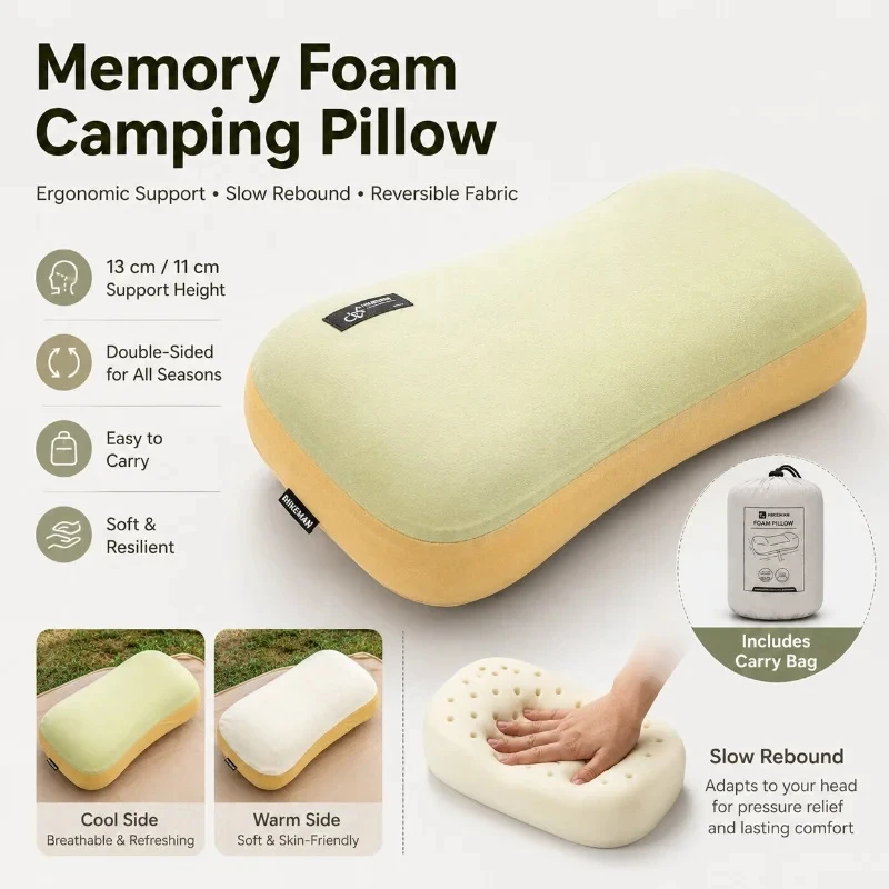

Ultralight Portable Pillow Memory Foam Camping Pillow Slow Rebound Neck Support Removable Washable Cover for Travel Outdoor
