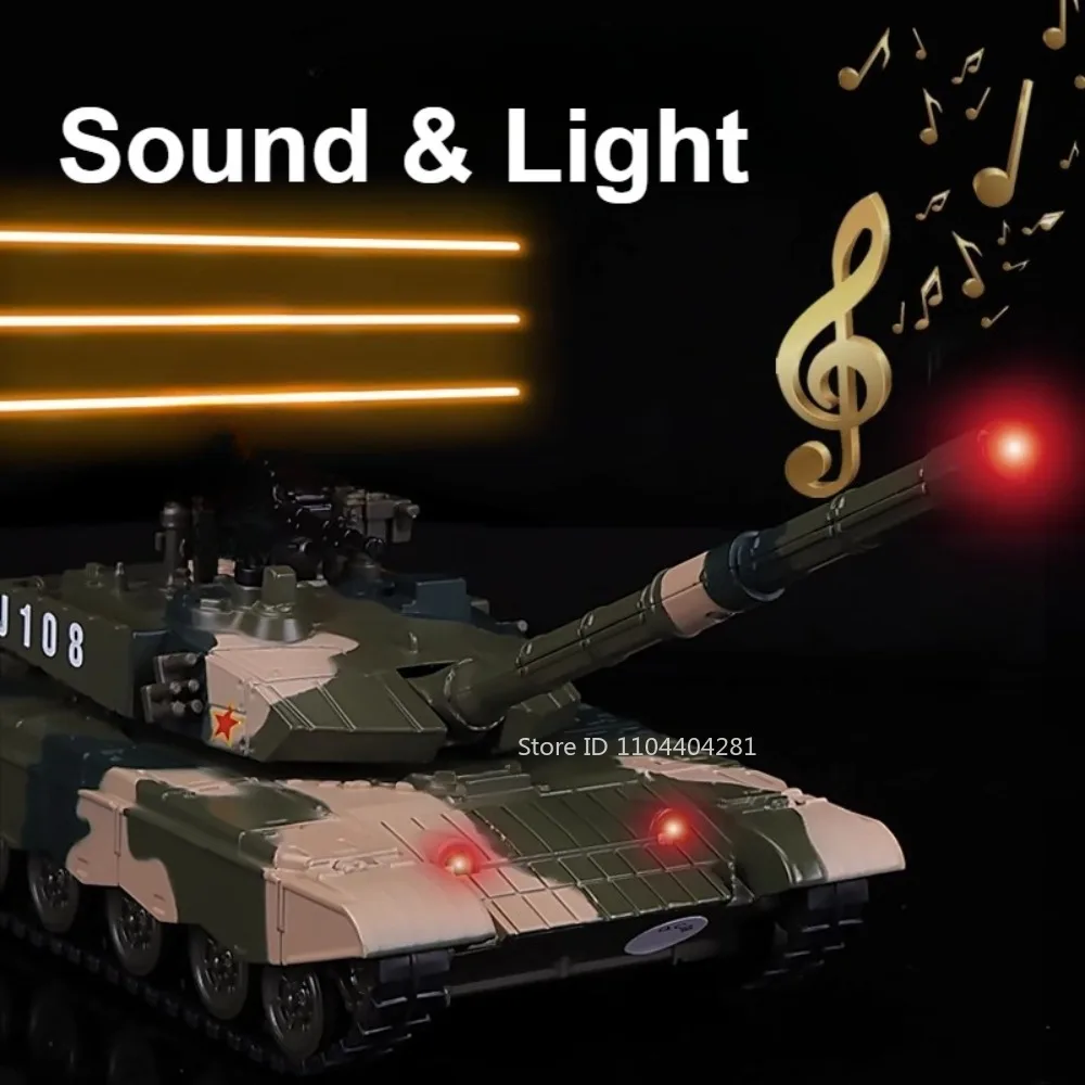 1:32 타입 99 주력전차 합금 모델 다이캐스트 자동차 장난감 사운드 라이트 후진 금속 바디 고무 트랙 차량 시뮬레이션 모델