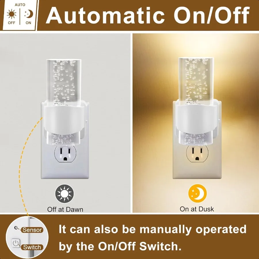 LED Night Light Dimmable Night Lights Plug into Wall 2 Pack Plug in Night Light with Adjustable Brightn 3000K Decorative Bubble