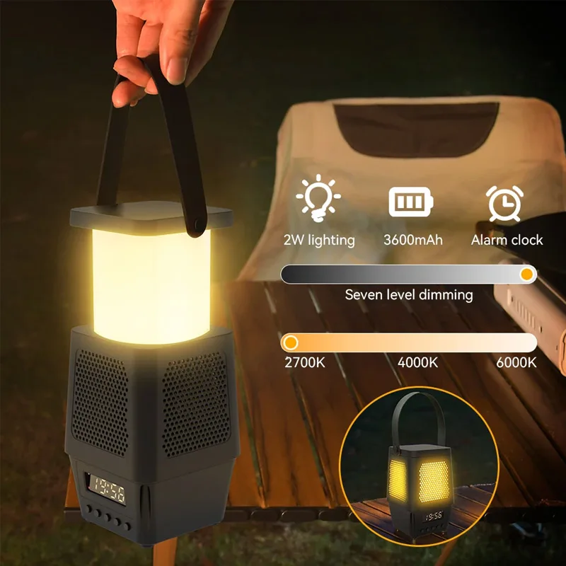 

Outdoor Camping hand-held light 3600MAH color dimming night light without glare Outdoor Portable lantern With Alarm Clock