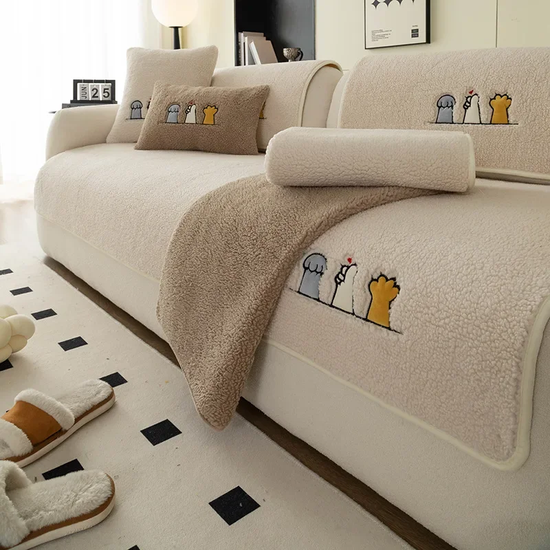 Soft Plush Sofa Cover for Living Room Decoration Furniture Universal Corner Towel Nonslip Soft Couch Cushion Thick Solid Winter