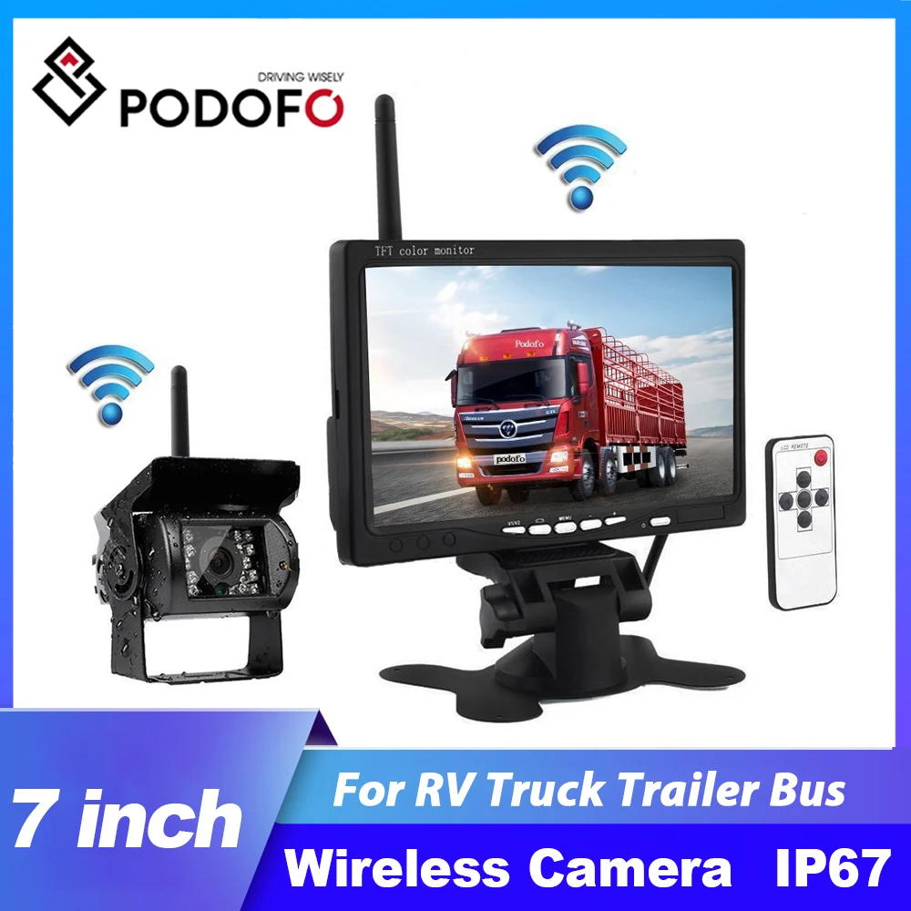 

Podofo 7" Car Monitor Rear Backup Cameras IR Night Vision Waterproof with for RV Truck Bus Parking Assistance System