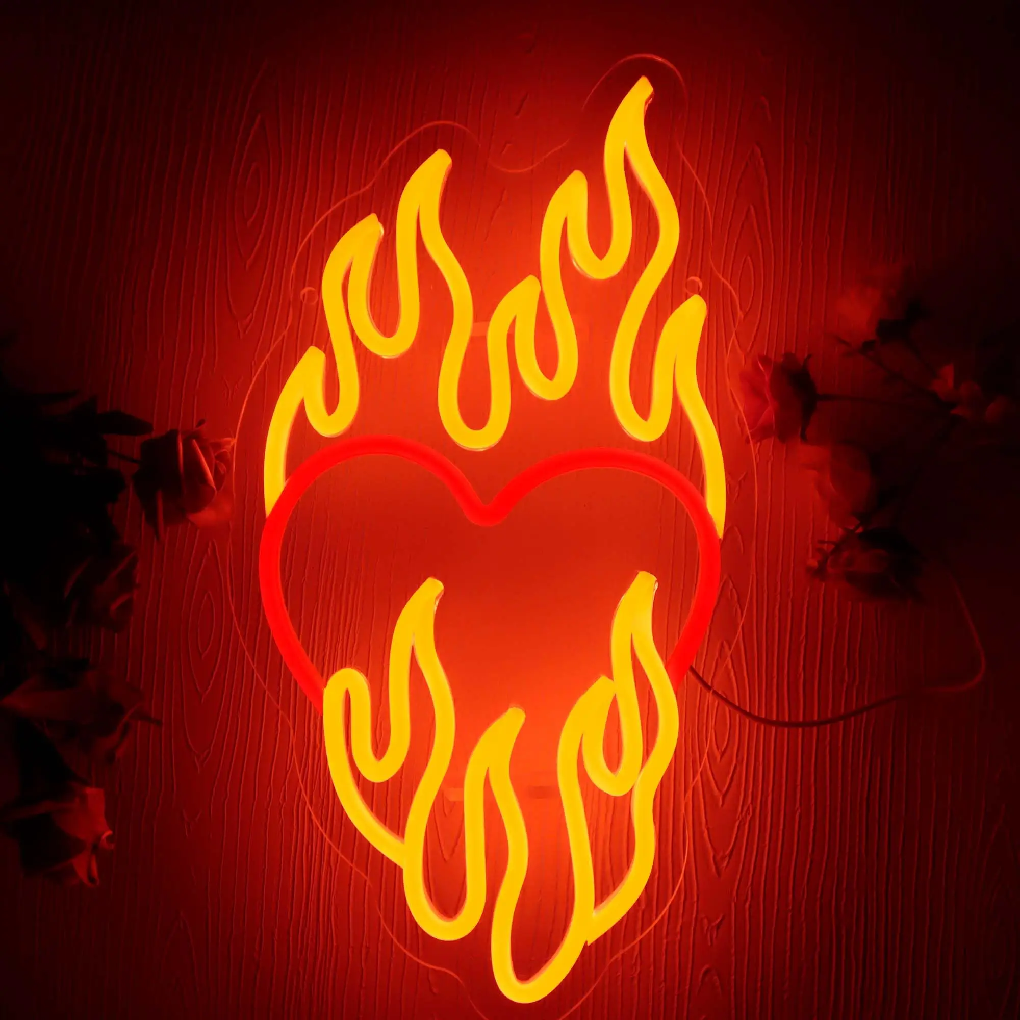 

Heart with fire Neon Sign Custom Handmade Art Neon Light White Vibes for Wall Decor Personalized LED neon light