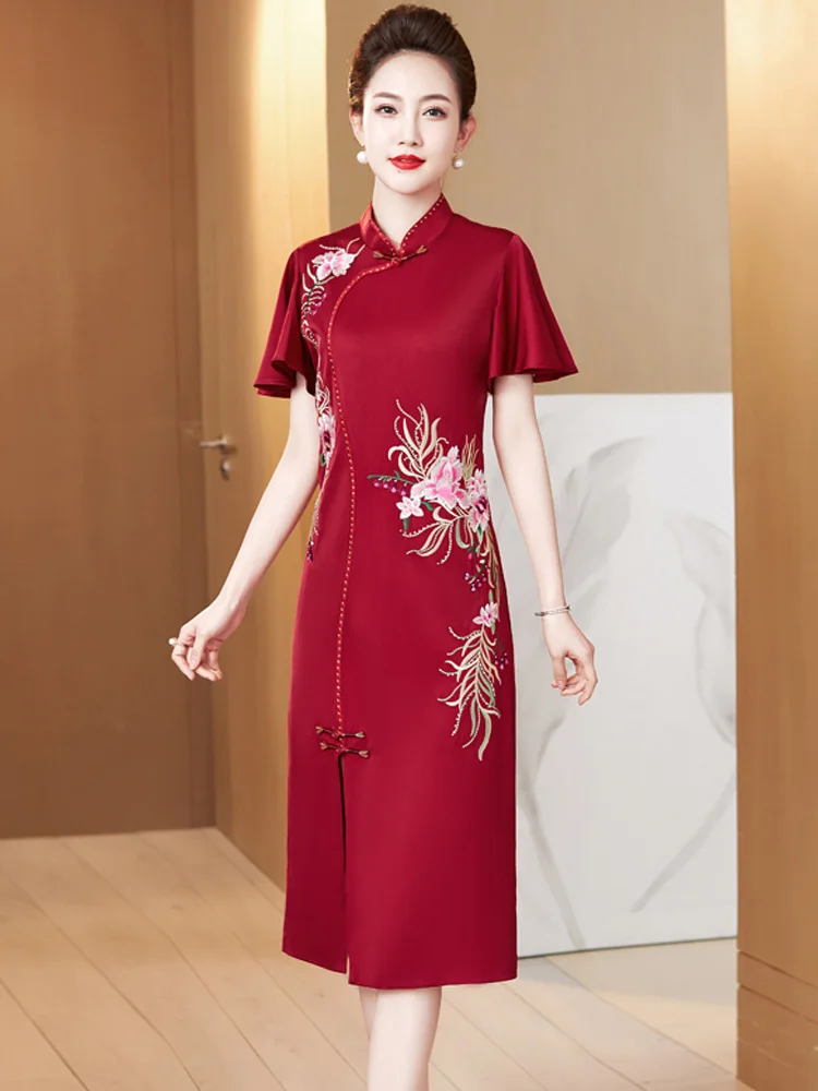 

Элегантное летнее повседневное платье миди с высоким разрезом для женщин среднего возраста, для свадебных банкетов и торжеств