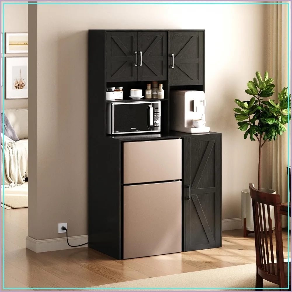 Herture Mini Fridge Cabinet, Coffee Bar Cabinet with Mini Fridge Space