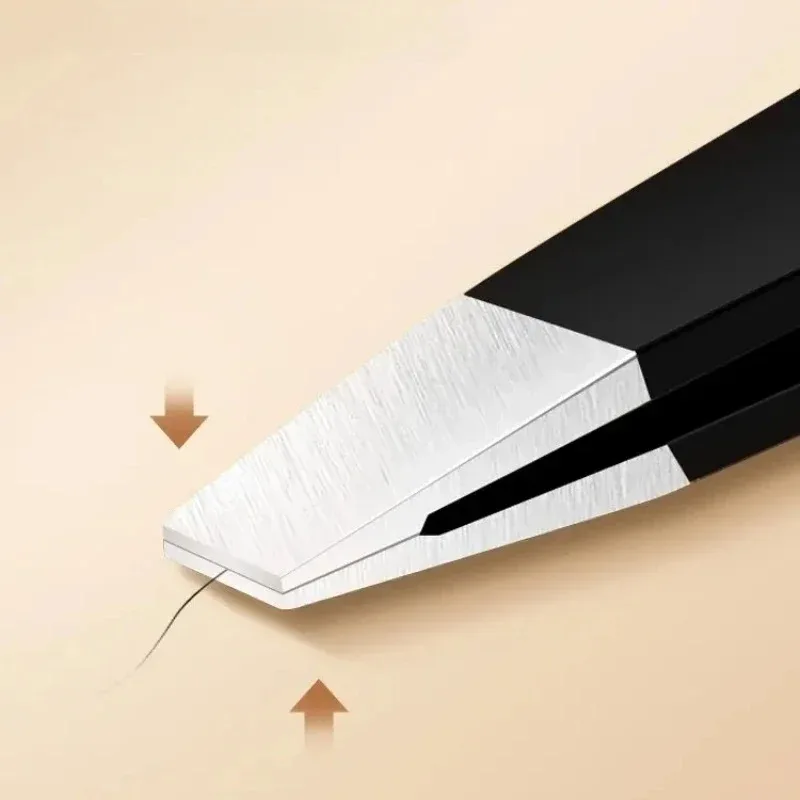 Professional Stainless Steel Black Eyebrow Tweezer with Slant and Flat Point Beauty Tools Eyelash Tweezer & Ingrown Hair Removal