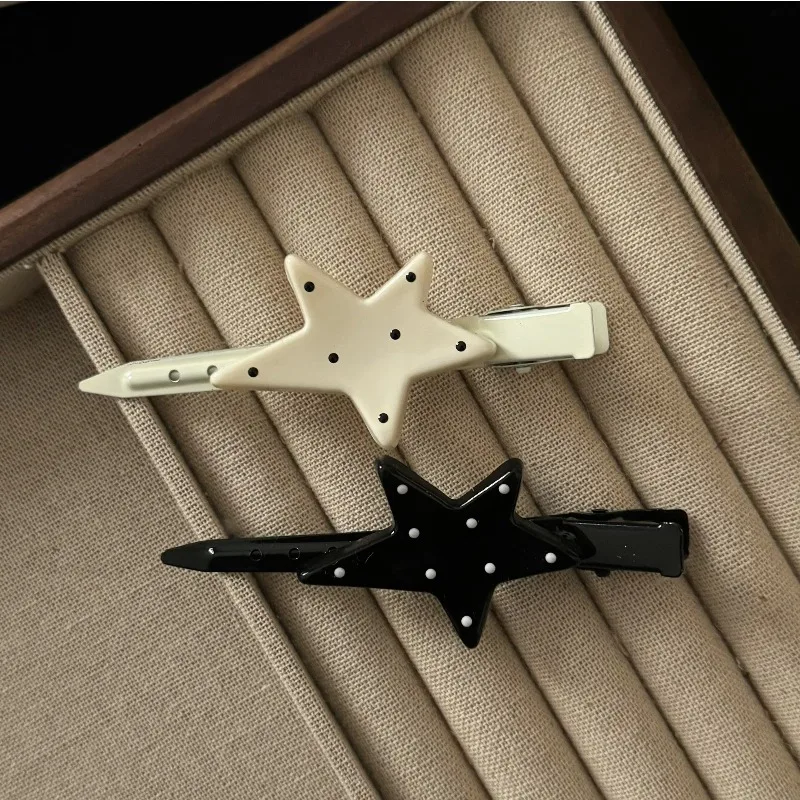 Black Hair Clips, Star Long Bar Bangs Clips, Sweet Cool Minimalist Side Hairpins for Women - Detail 1