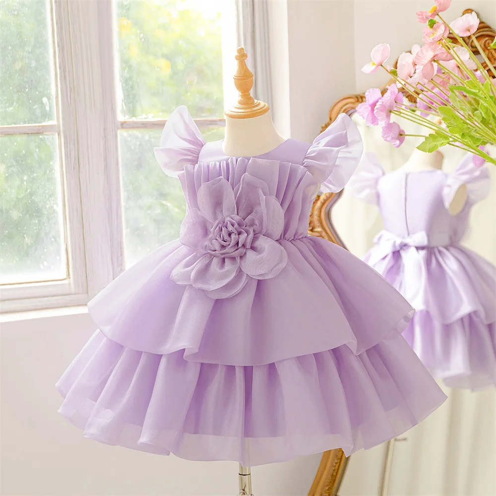 New Flower Girls' Princess Dress Puffy Layered Kids Girl Birthday Dresses 4-8 Years